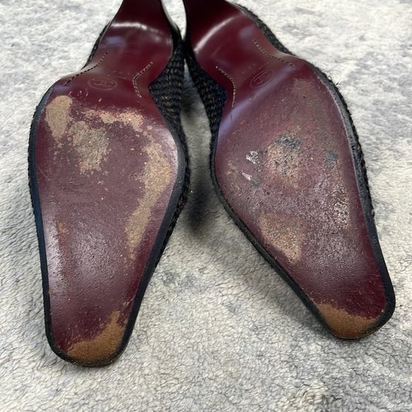 Vintage Chanel Tweed Squared Pointed Toe Lace Up Oxford Heels Sz 39.5 - Picture 11 of 15